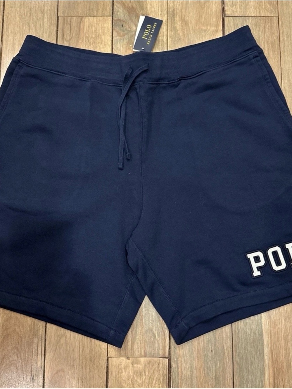 Ralph Lauren Navy Athletic Drawstring Shorts with Logo Patch